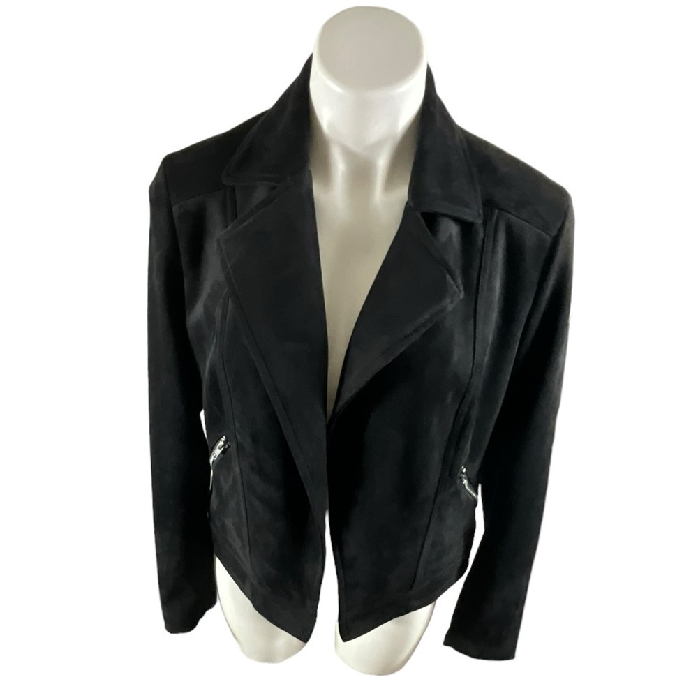 Philosophy Women Drape Front Moto Vegan Suede Jacket - Picture 13 of 13